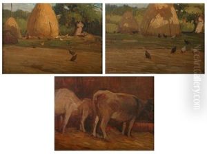 Farmyard With Chickens (+ 2 Others; 3 Works) by Giovanni Zangrando