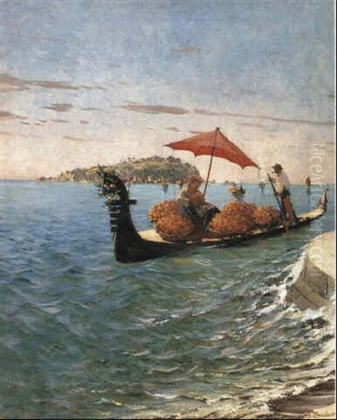 A Gondola Carrying An Orange Seller - view 1