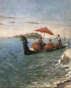 A Gondola Carrying An Orange Seller by Eugen Zardetti