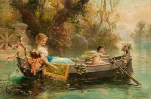 Lady And A Cherub In A Boat