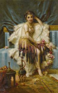Beauty With Flowers In An Interior by Hans Zatzka
