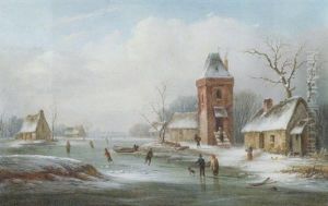 Skaters On A Frozen Pond by Van Zeebroeck