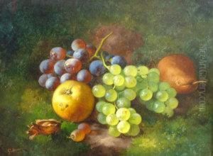 Still Life Of Grapes And Pears On A Mossy Bank