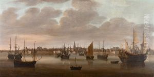 Segelschiffe Vor Der Hafeneinfahrt Der Stadt Vlissingen, Die Sich Im Hintergrund Erhebt by Zeeman