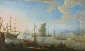 Handelsschiffe Und Fischerboote Vor Der Hafeneinfahrt
