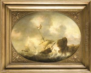 Ein Sinkendes Schiff Vor Felsiger Kuste, Dessen Besatzung Versucht Sich An Land Zu Retten Ein Sinkendes Schiff Vor Felsiger Kuste, Dessen Besatzung Versucht Sich An Land Zu Retten