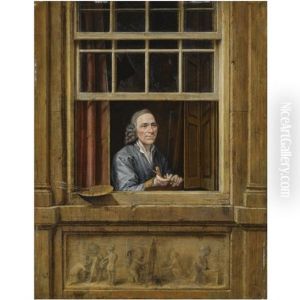 A Self-portrait Of The Artist, At A Window, With A Palette And Paint-brushes On The Windowsill