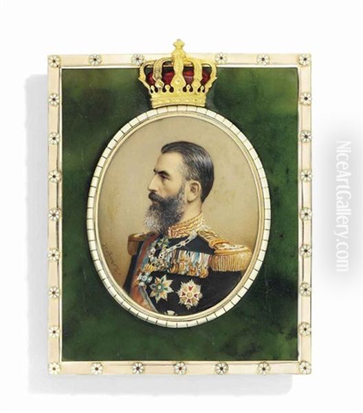 Carol I (1839-1914), King Of Romania, In Black Coat With Gold Collar And Epaulettes, Wearing Numerous Orders And Medals Including The Chain Of The Order Of The House Of Hohenzollern - view 1