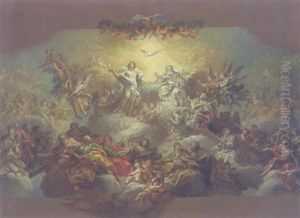 Heiligenhimmel Mit Der Trinitat, Den Aposteln Petrus, Paulus Und Johannes by Johann Jakob Zeiler