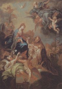 Der Heilige Nikolaus Von Bari Und Die Madonna Mit Engeln Und Gottvater by Johann Jacob Zeiller