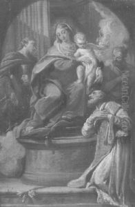 The Madonna And Child With Ss. John The Evangelist, Bartholomew And A Bishop Saint by Johann Jacob Zeiller