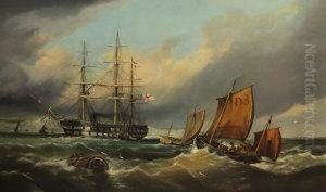 Man-o-war Off Dover by William Broome Of Ramsgate