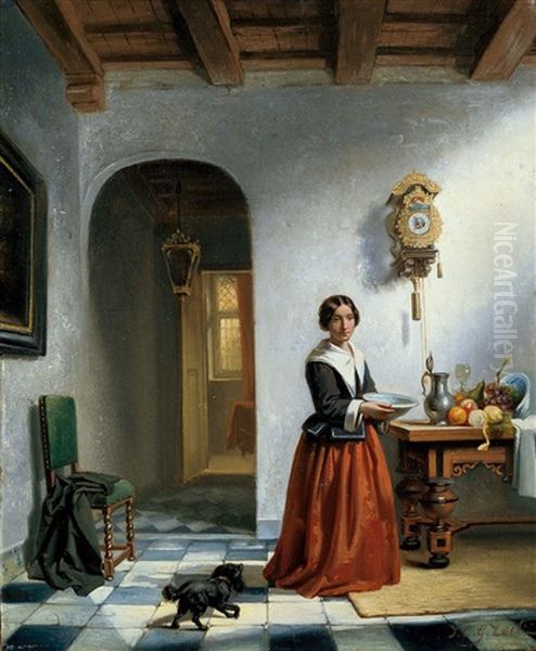 Altniederlandisches Interieur Mit Einer Jungen Frau - view 1