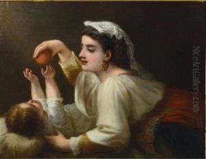 Jeune Femme Jouant Avec Son Enfant by Mikhail Mikhailovich Zelensky