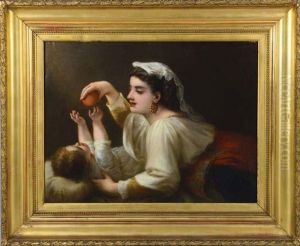 Jeune Femme Jouant Avec Son Enfant by Mikhail Mikhailovich Zelensky