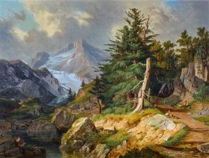 Walliser Gebirgslandschaft Bei Zermatt Mit Ziegenhirte