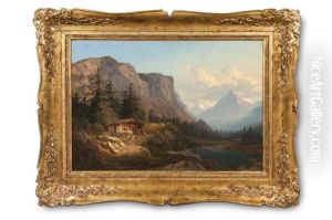 Alpenlandschaft Mit Bauernhaus Und Gebirgssee