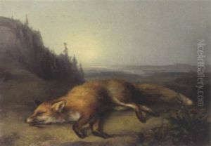 Erlegter Fuchs Mit Weiten Blick In Die Landschaft by Franz Zeller (Edler) von Zellenberg