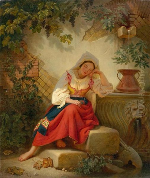 Italian Girl By A Fountain - view 1