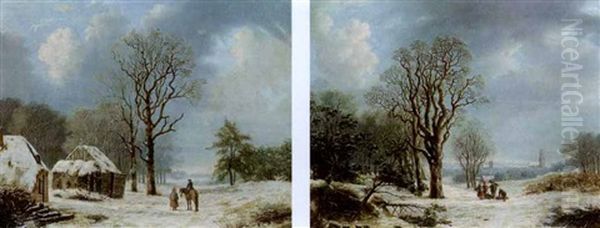 Winter Landscape With Wood Gatherers (+ Winter Landscape With Travellers; Pair) - view 1