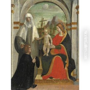 Madonna Col Bambino, Santa Caterina Da Siena E Un Donatore by Bernadino Zenale