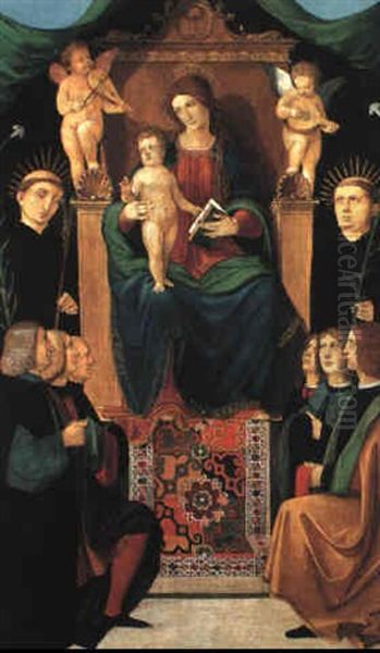 Madonna And Child Enthroned With Two Angels, Two Beati, And Six Donors - view 1