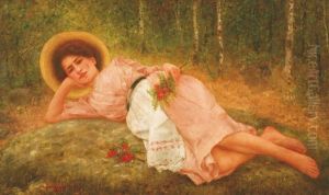 Comely Girl In Birch Forest by Josef Zenisek
