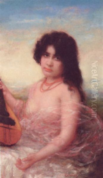 A Young Beauty With A Mandolin - view 1