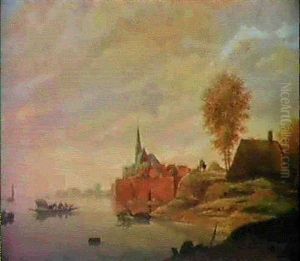 Flusslandschaft Mit Einer Fahre