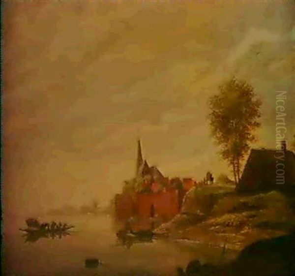 Flusslandschaft Mit Eine Fahre - view 1