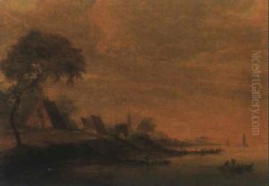 Flusslandschaft Mit Einer Fahre