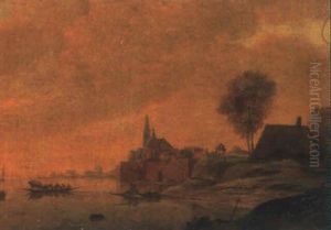 Flusslandschaft Mit Booten Flusslandschaft Mit Booten