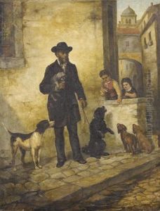 Strassenpartie Mit Mann, Kindern Und Hunden by Victor Zeppenfeld