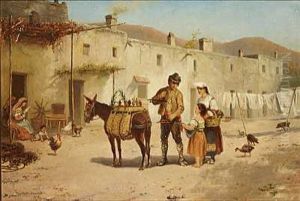 Landsbyscene Med Italienerinde Og Hendes Datter, Der Kober Kirsebaer by Victor Zeppenfeld