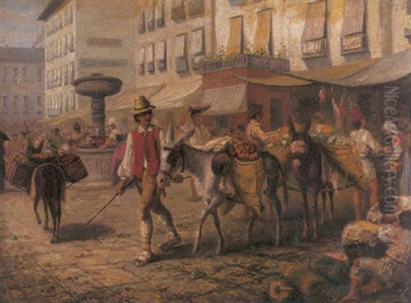 Markttag Auf Einer Italienischen Piazza (rom) - view 1