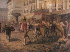 Markttag Auf Einer Italienischen Piazza (rom) by Victor Zeppenfeld