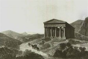 The Temple Of Segesta With Travellers On A Road by Francesco Zerillo