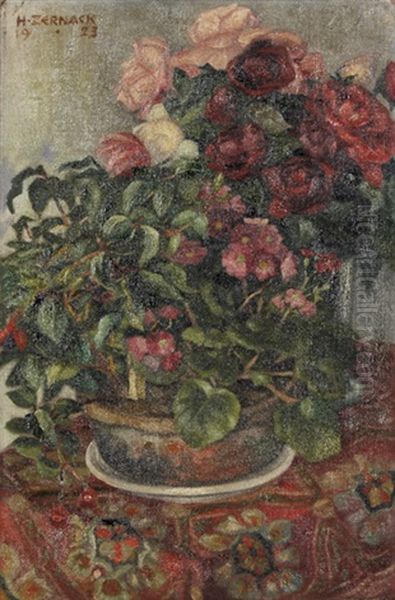 Stilleben Mit Blumentopf Und Vase Mit Rosen - view 1