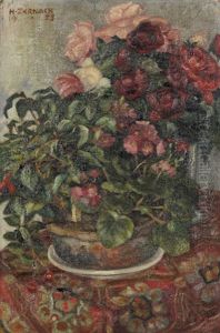 Stilleben Mit Blumentopf Und Vase Mit Rosen