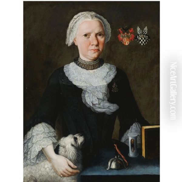 Portrait Of Maria Francisca Elisabeth Von Thurn Und Valsassina-von Baden Mittib, Behind A Table With A Dog - view 1