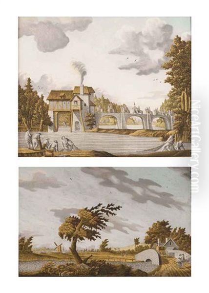 Un Pont Dans Un Paysage De Campagne (+ Un Etang Dans Un Paysage Rural; Pair) - view 1