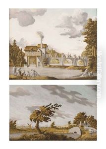 Un Pont Dans Un Paysage De Campagne (+ Un Etang Dans Un Paysage Rural; Pair) by Jonas Zeuner