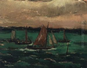 Seascape With Sailing Ships In Overcast Weather by Ernst Johan Zeuthen