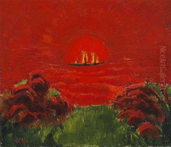 Seascape With Burning Ship - view 1
