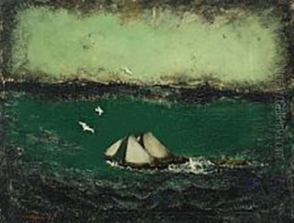 Marine With Sailboat And Flying Seagulls - view 1