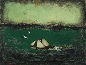 Marine With Sailboat And Flying Seagulls