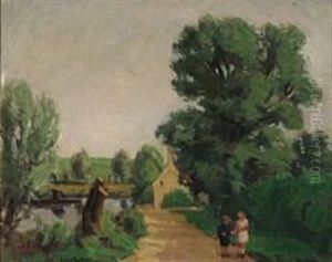 View From Gentofte With Two Children And Verso Composition With People by Ernst Johan Zeuthen