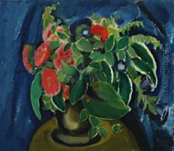 Still Life With Flowers On A Blue Background - view 1