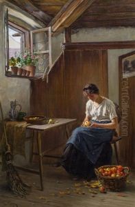 Junge Frau Beim Apfelschalen by Carl Zewy