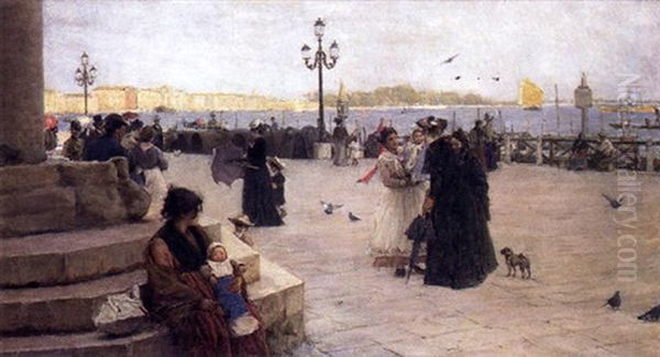 Buntes Treiben Am Ufer Vor Dem Dogenpalast In Venedig - view 1